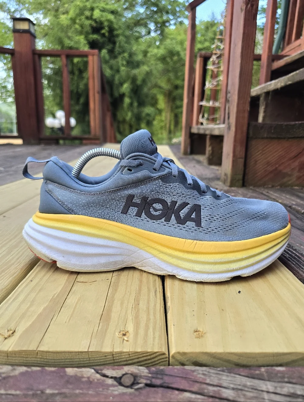 Hoka, Mens Bondi 8 Running Shoe, Goblin Blue/Mountain Spring, Sz 9.5 2E - Picture 9 of 16